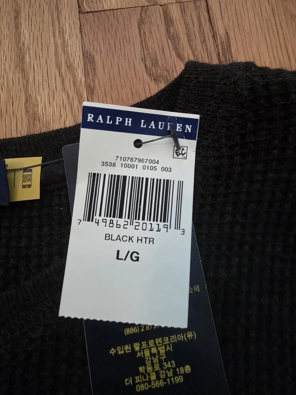 Polo Ralph Lauren Black Long Sleeve Knit Top NWT Size L